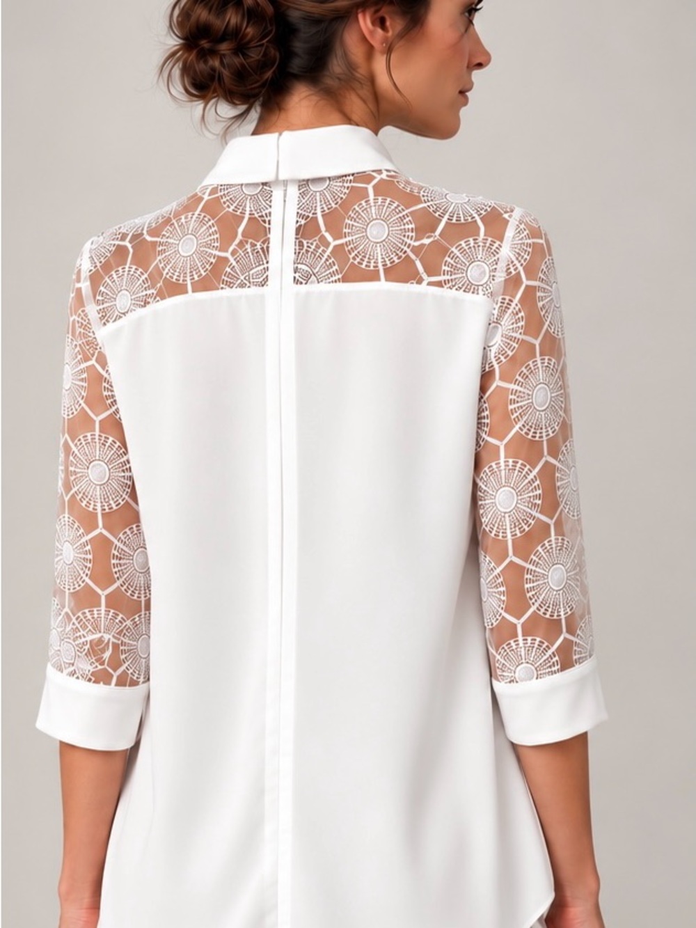 Anne Fontaine “Alba” White Lace 3/4 Sleeve Blouse — NWT - Picture 2 of 10